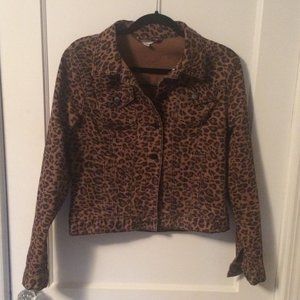 Time and True Leopard Print Denim Jacket Medium